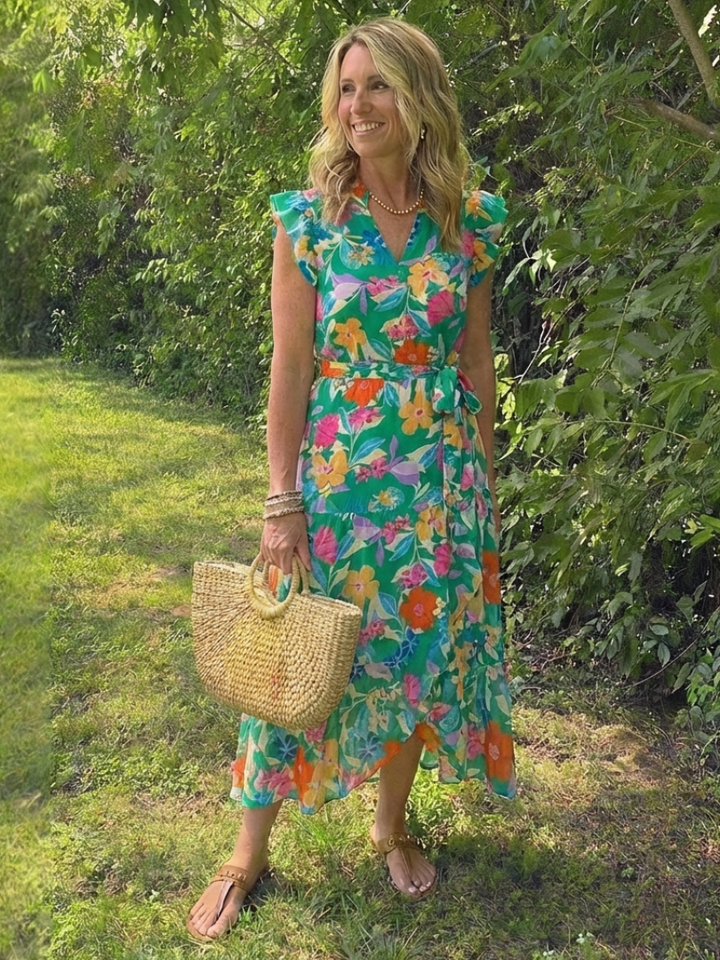 Lidia | Vestito midi a strati con scollatura a V e stampa floreale