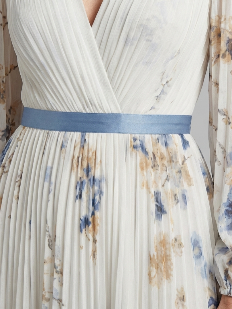 Davinia | Abito lungo floreale con maniche lunghe e scollo a V