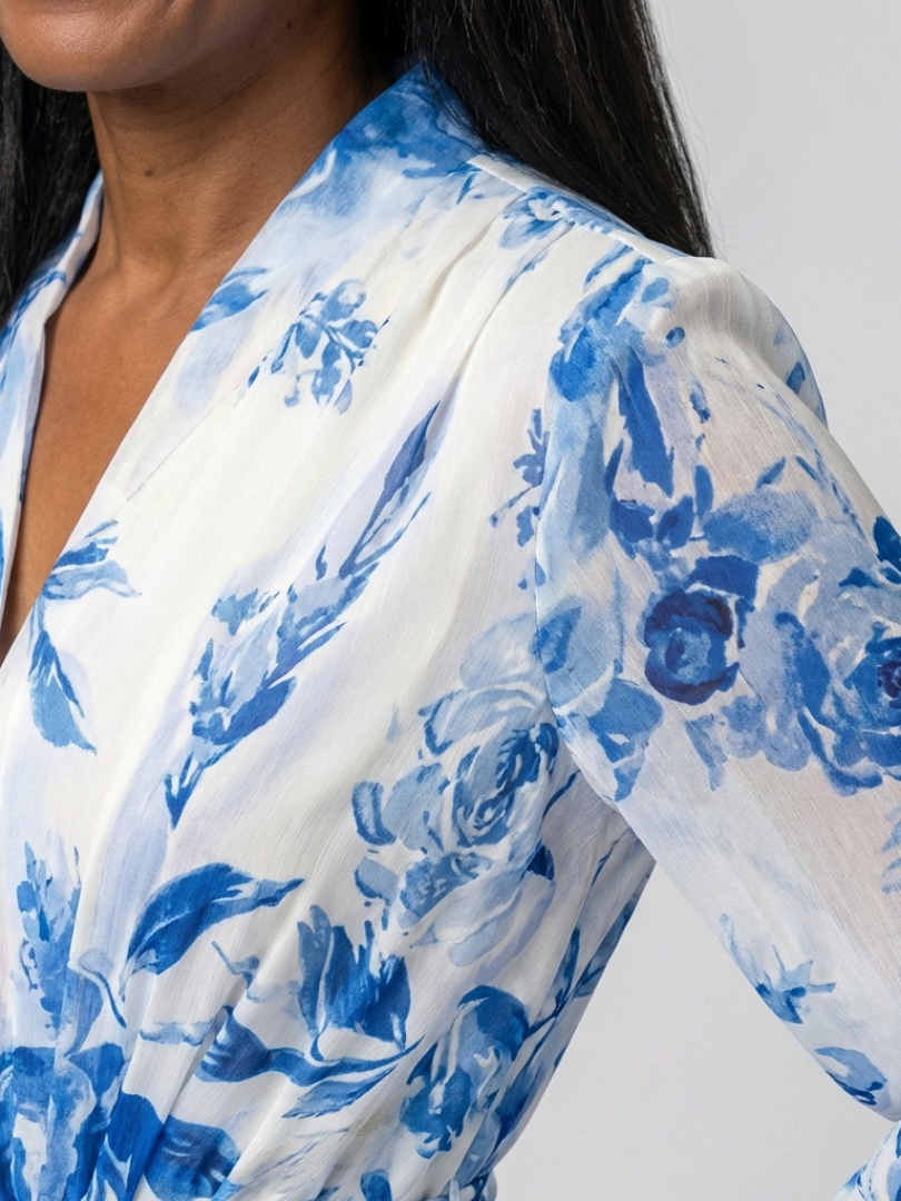 Lidia | Abito lungo incrociato a maniche lunghe con stampa floreale