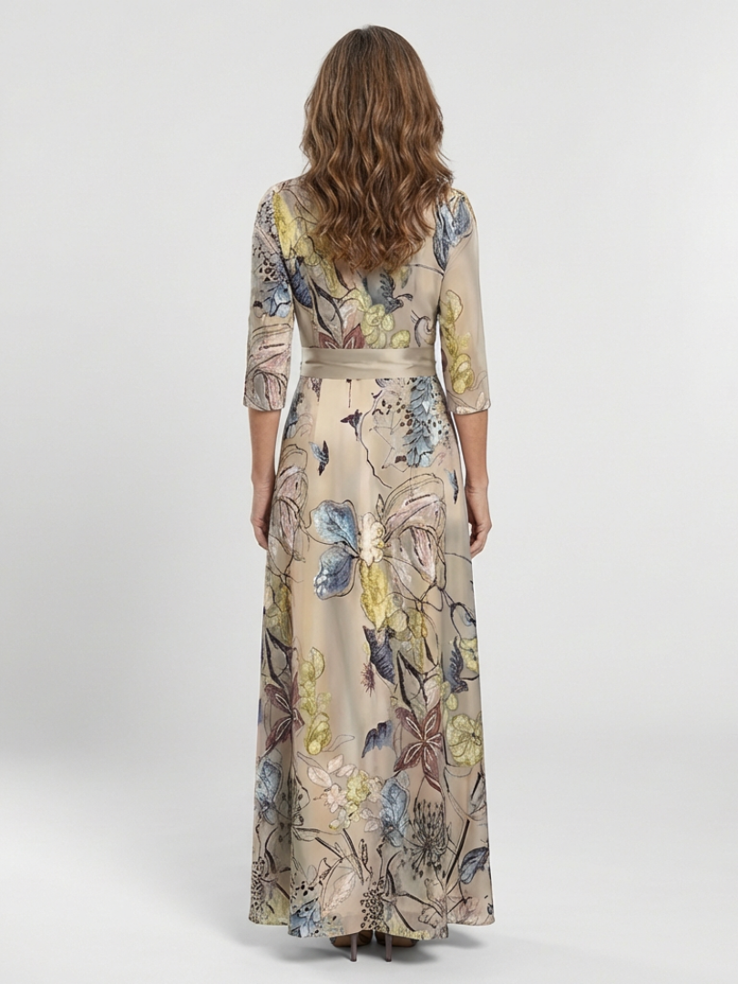 Margarita | Vestito lungo incrociato floreale a maniche tre quarti
