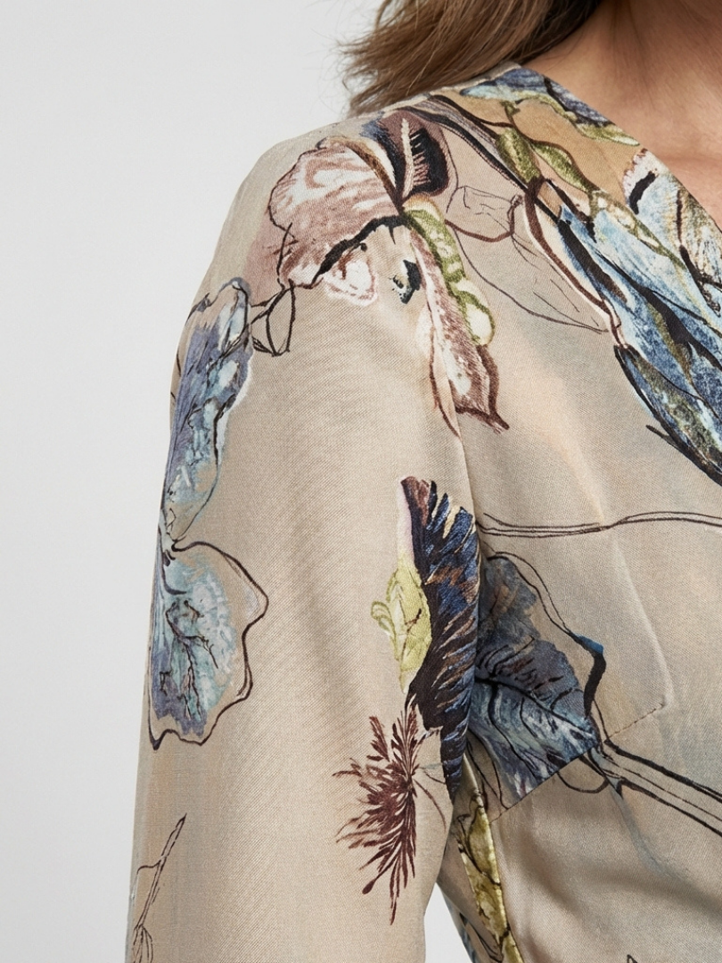 Margarita | Vestito lungo incrociato floreale a maniche tre quarti